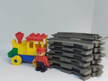   Lego Duplo pachet curbe sina (gri maroniu, 12 buc) cu tren + figurina cadou